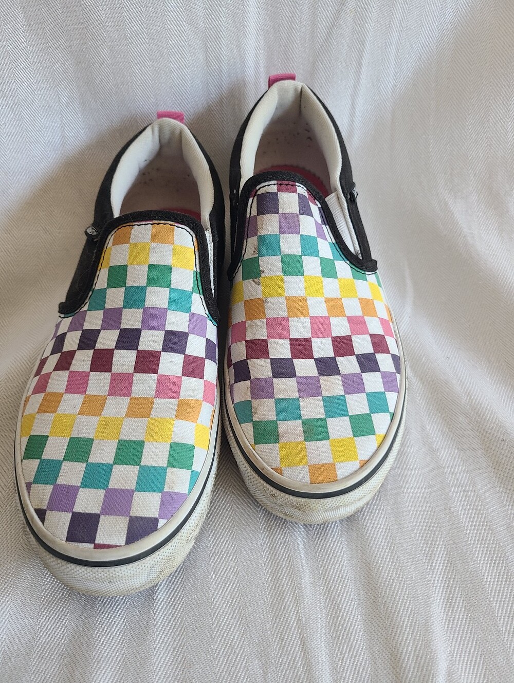 Vans Kids Checkerboard Slip-On Sneakers in Purple, Green, Yellow, Pink
